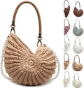 Handbag for Women, Crochet Crossbody Purse Handmade Seashell Shape with Pearl Chain, Summer Beach Shoulder Bag, Unique Gift, Khaki