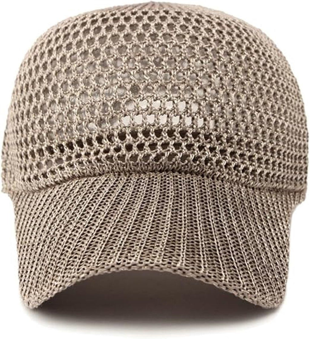 Women's Baseball Cap Breathable Knit Mesh Summer Hat with Adjustable Brim for Travel Outdoor, Khaki