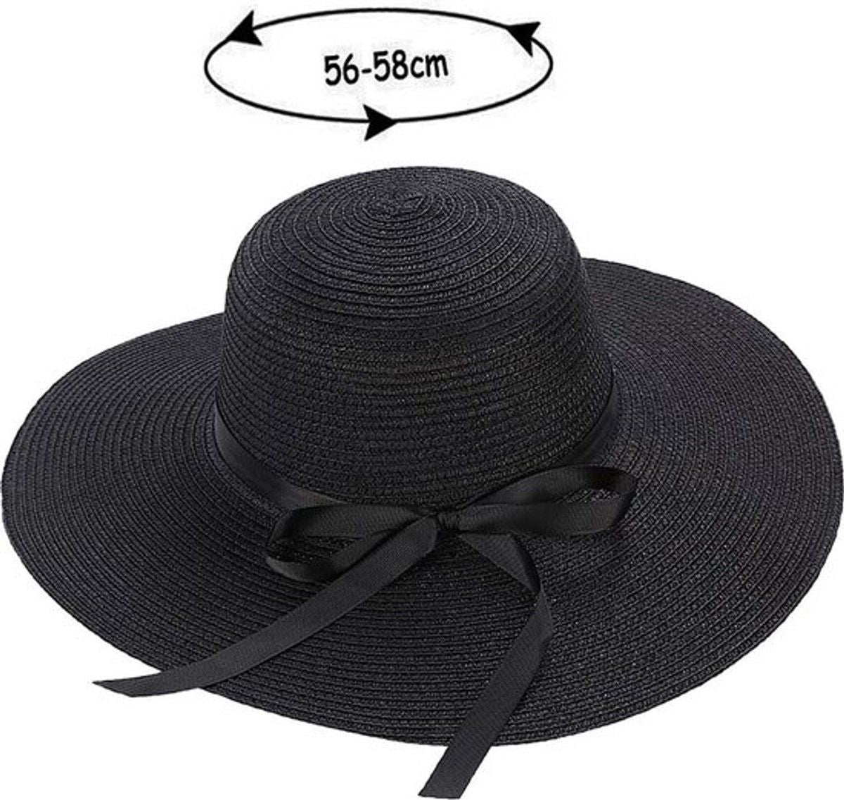 Womens Wide Brim Straw Sun Hat UPF 50 Foldable Beach Hat with Ribbon Bow for Beach Garden Vacation Black