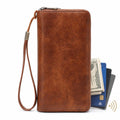 Women's RFID Blocking Zipper Wallet Leather Phone Bag with Wrist Strap, Compact Travel Purse for Cards Cash and Daily Use