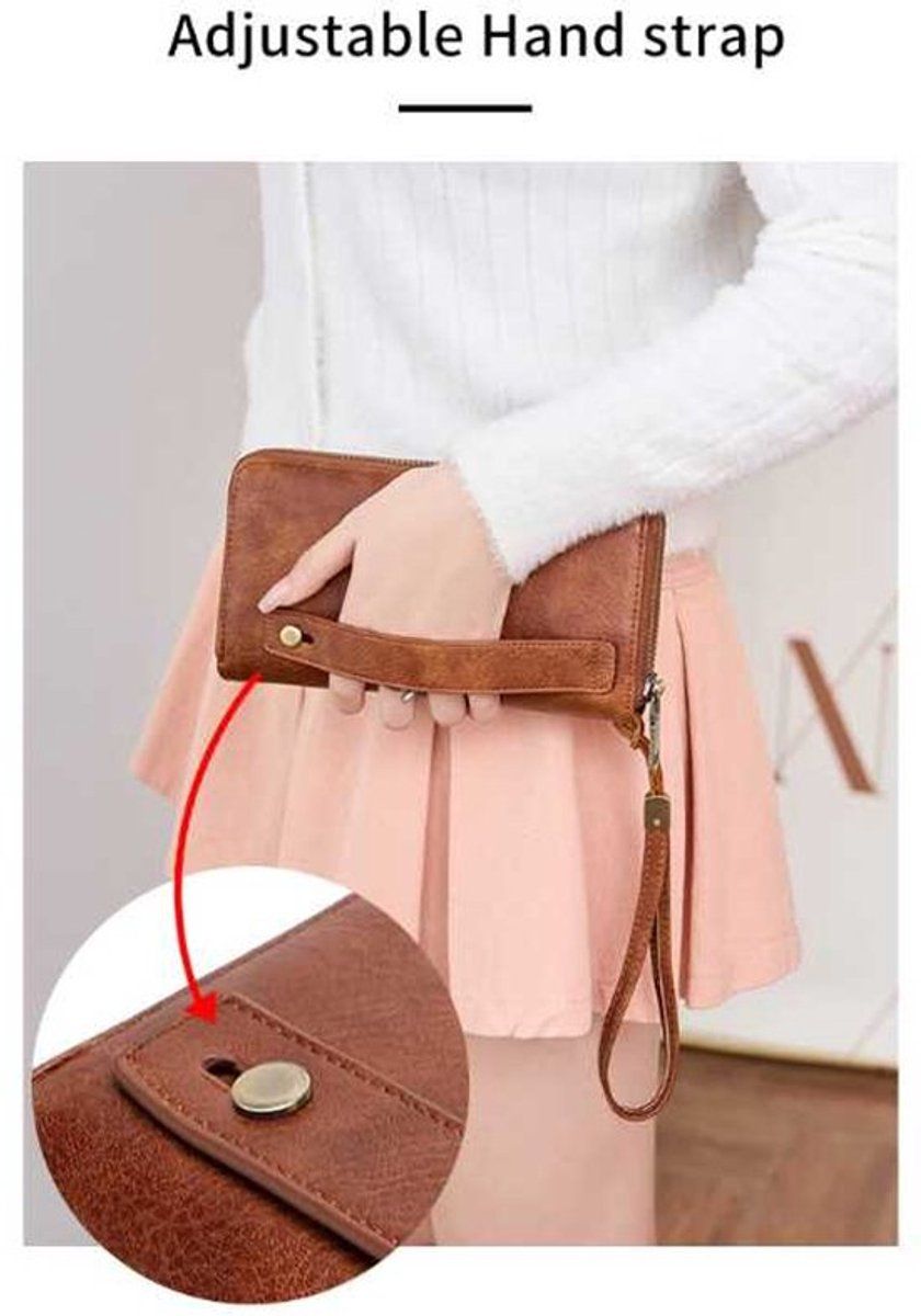 Women's RFID Blocking Zipper Wallet Leather Phone Bag with Wrist Strap, Compact Travel Purse for Cards Cash and Daily Use