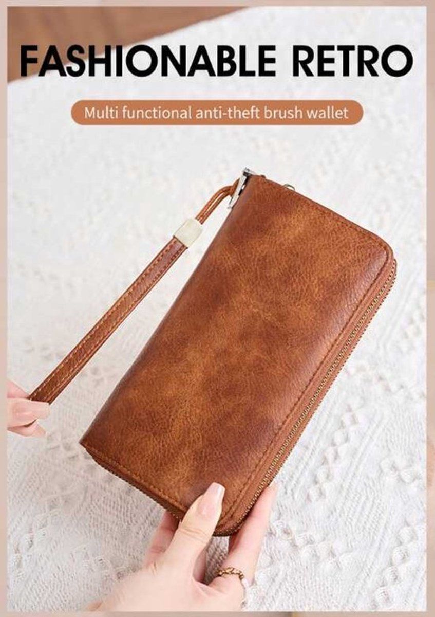 Women's RFID Blocking Zipper Wallet Leather Phone Bag with Wrist Strap, Compact Travel Purse for Cards Cash and Daily Use