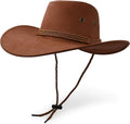 Unisex Cowboy Hat Suede Look Wide Brim Sun Hat Classic Western Style for Festivals Travel Outdoor, Light Brown