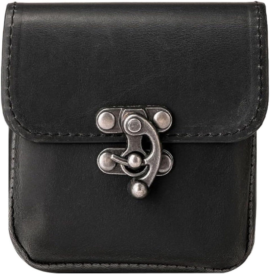 Vintage Leather Waist Bag with Buckle Closure for Festival and Hiking, Black