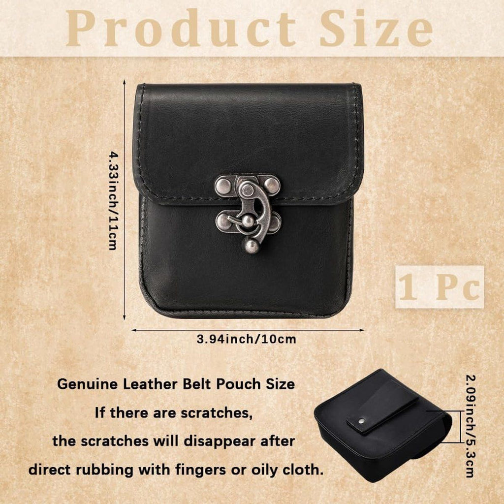 Vintage Leather Waist Bag with Buckle Closure for Festival and Hiking, Black
