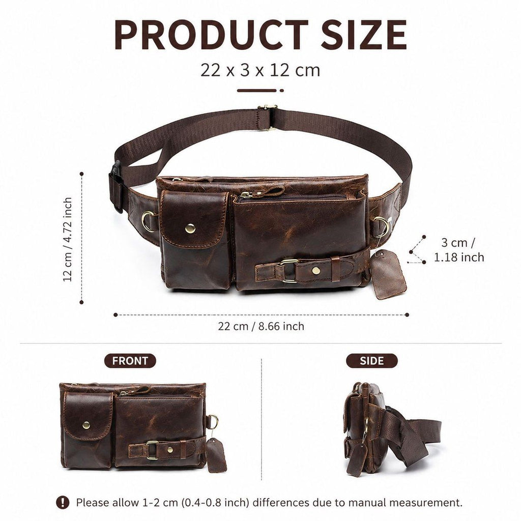 Leather Fanny Pack with Adjustable Strap and Multiple Pockets for Men and Women, for Travel Hiking and Daily Use