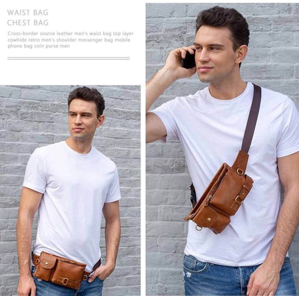Leather Fanny Pack with Adjustable Strap and Multiple Pockets for Men and Women, for Travel Hiking and Daily Use