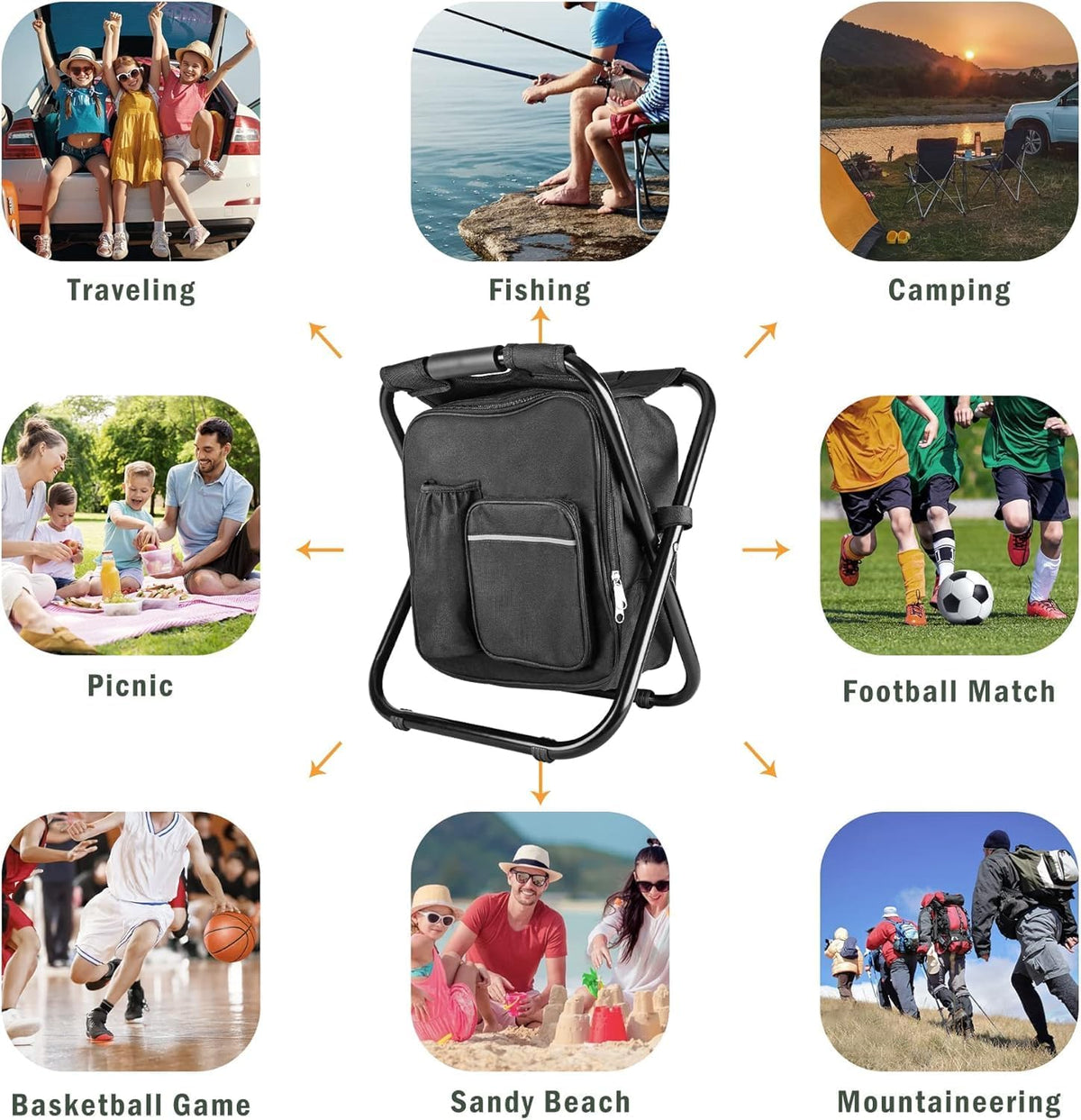 Folding Camping Chair Grey Portable Compact Adjustable Folding Chair for Outdoor Camping Fishing