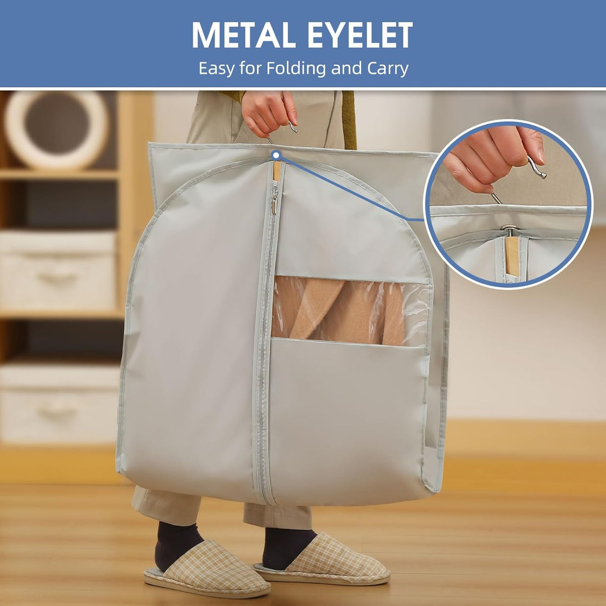 Dress Bags for Gowns, 65'' Long Garment Bags for Hanging Clothes, Dress Garment Bag, Grey Dress Cover with Clear Window for Dresses, Coats, Uniforms - 5 Pack