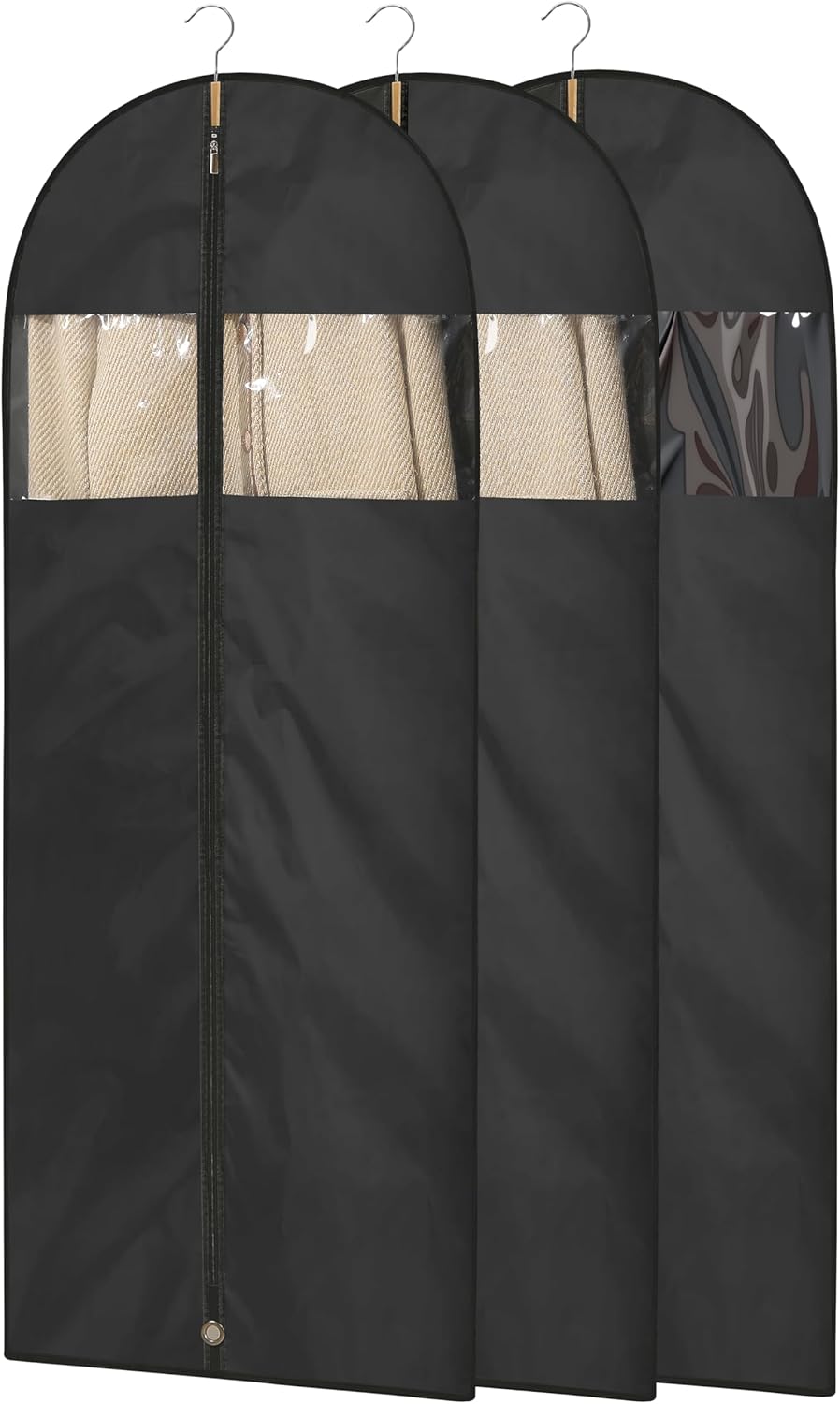 Dress Bags for Gowns, 65" Long Garment Bags for Hanging Clothes, 3-Pack Foldable Dress Cover with Clear Window for Women's Coats, Formal Gowns, and Evening Dresses