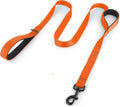 Reflective Dog Leash with Dual Handles - Anti-Shock Nylon Pet Lead for Large Medium Dogs - No-Pull Training Leash - Orange 1.5m