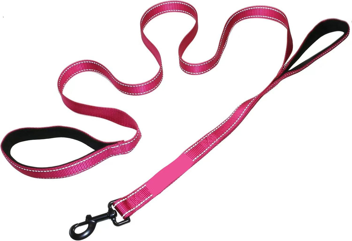 Reflective Dog Leash with Dual Handles - Anti-Shock Nylon Pet Lead for Large Medium Dogs - No-Pull Training Leash - Rose Red 1.5m