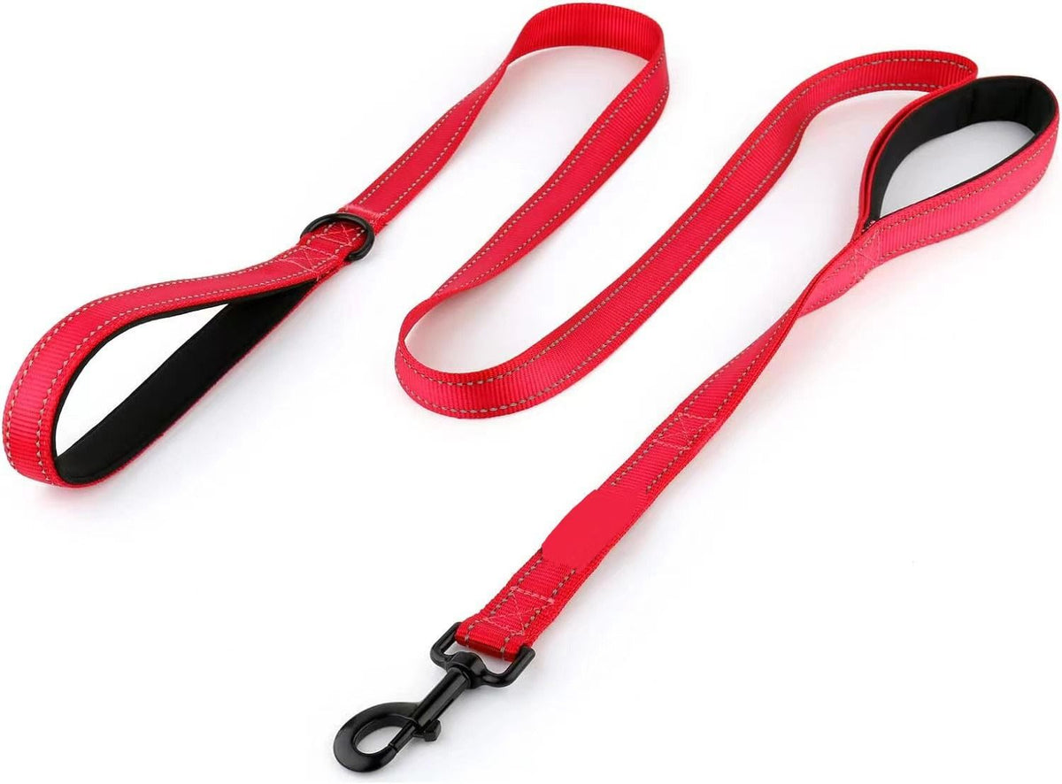 Reflective Dog Leash with Dual Handles - Anti-Shock Nylon Pet Lead for Large Medium Dogs - No-Pull Training Leash - Red 1.8m
