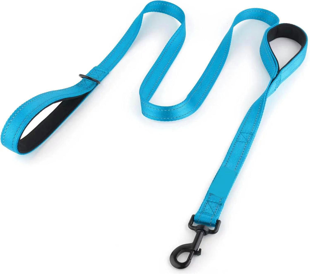 Reflective Dog Leash with Dual Handles - Anti-Shock Nylon Pet Lead for Large Medium Dogs - No-Pull Training Leash - Sky Blue 1.5m