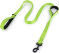 Reflective Dog Leash with Dual Handles - Anti-Shock Nylon Pet Lead for Large Medium Dogs - No-Pull Training Leash - Fluorescent Green 1.8m