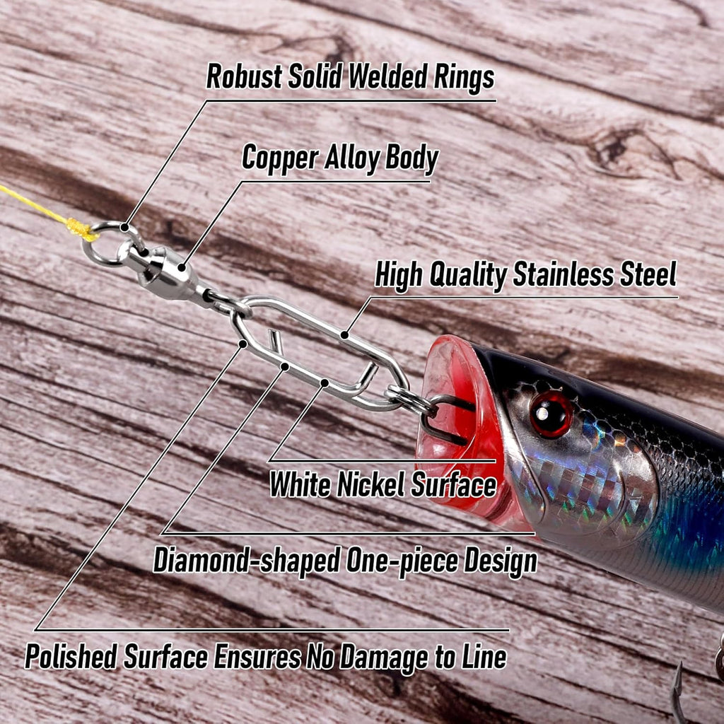 30-Pack Fishing Speed Clips Quick Change Snap Swivels, Ball Bearing Swivel Power Swivels Freshwater Saltwater Crankbait Popper Lures Snaps Connectors Tackle  Size 0+S (33LB) 30pcs