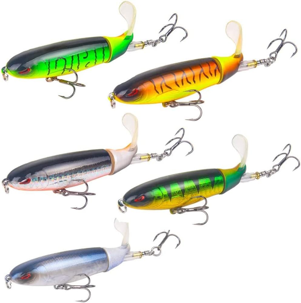 Topwater Fishing Lures Set Whopper Plopper Bass Lures with Floating Rotating Tail Fish Bait Lures Hard Bait Hook/Fish Tackle Bait for Freshwater and Saltwater
