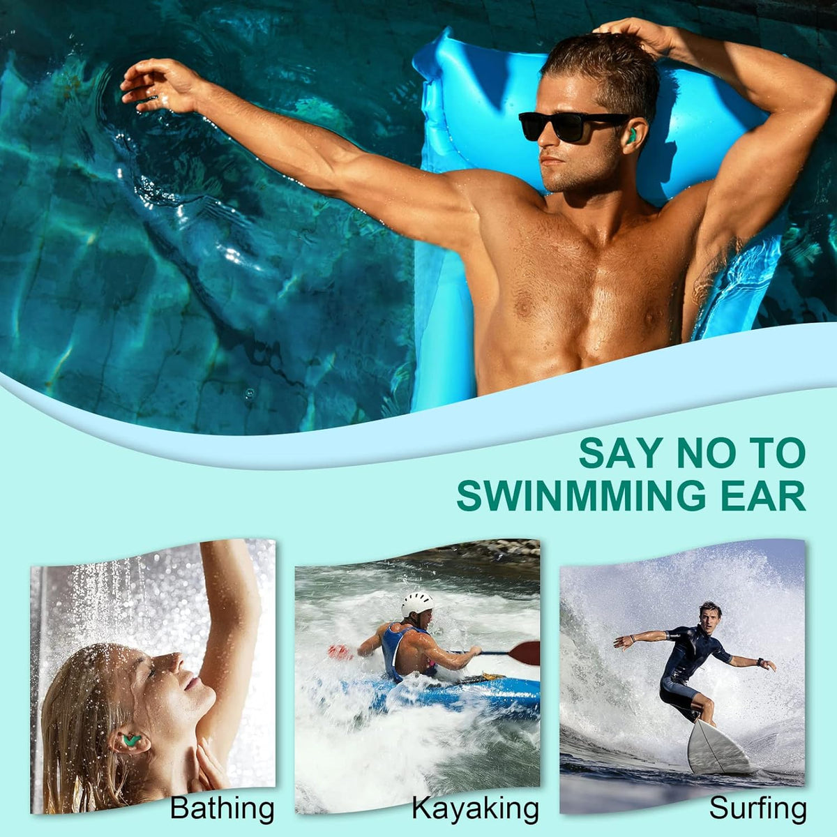 Swimming Ear Plugs, 3 Pairs Great Waterproof Ultra Comfy Earplugs, Reusable Silicone Ear Plugs for Swimming Surfing Snorkeling and Other Water Sports (Adults & Teens 14+) (Multicolored 1, 3 Pair (Pack of 1))