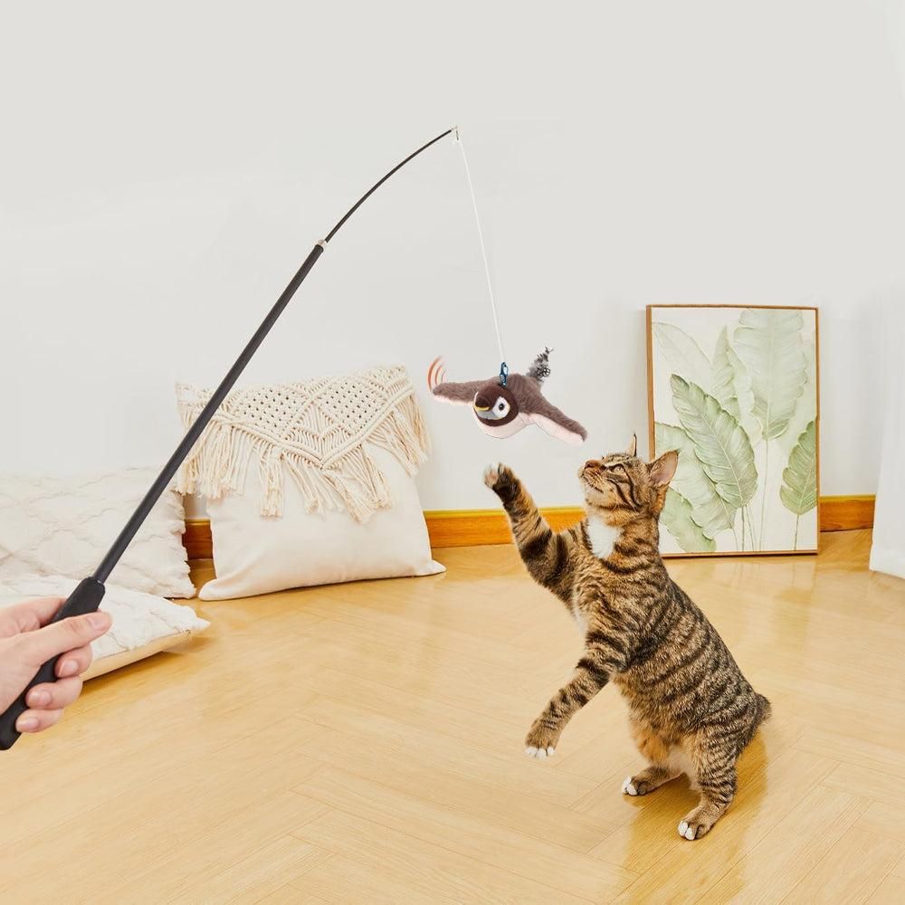 Cat Squeaky Toys Rechargeable Interactive Cat Toy Touch Activated Kitten Plush Pet Toys Brown