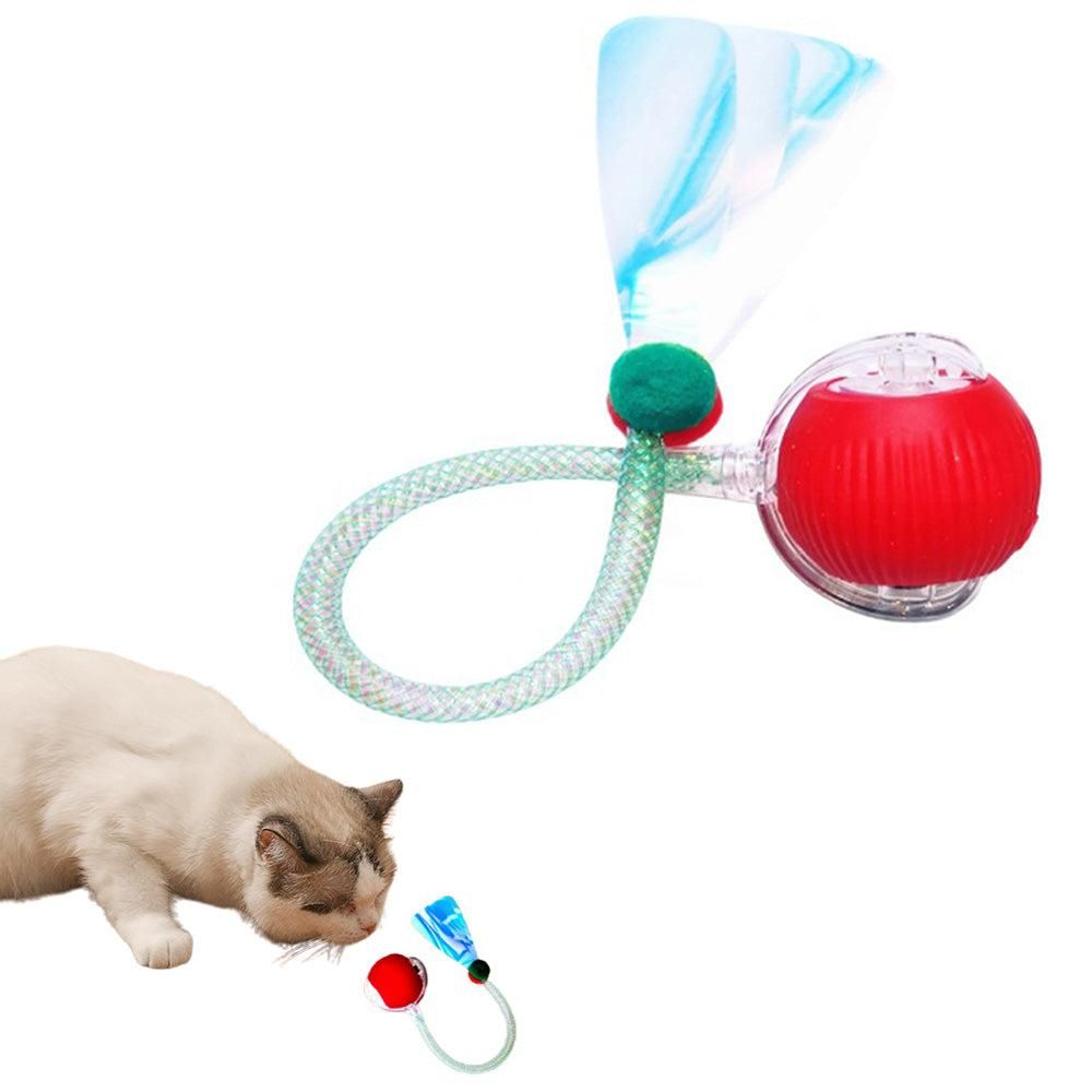 Interactive Cat Toy Moving Cat Ball with Dragonfly Tail Indoor Auto-Turn Cat Toy Red