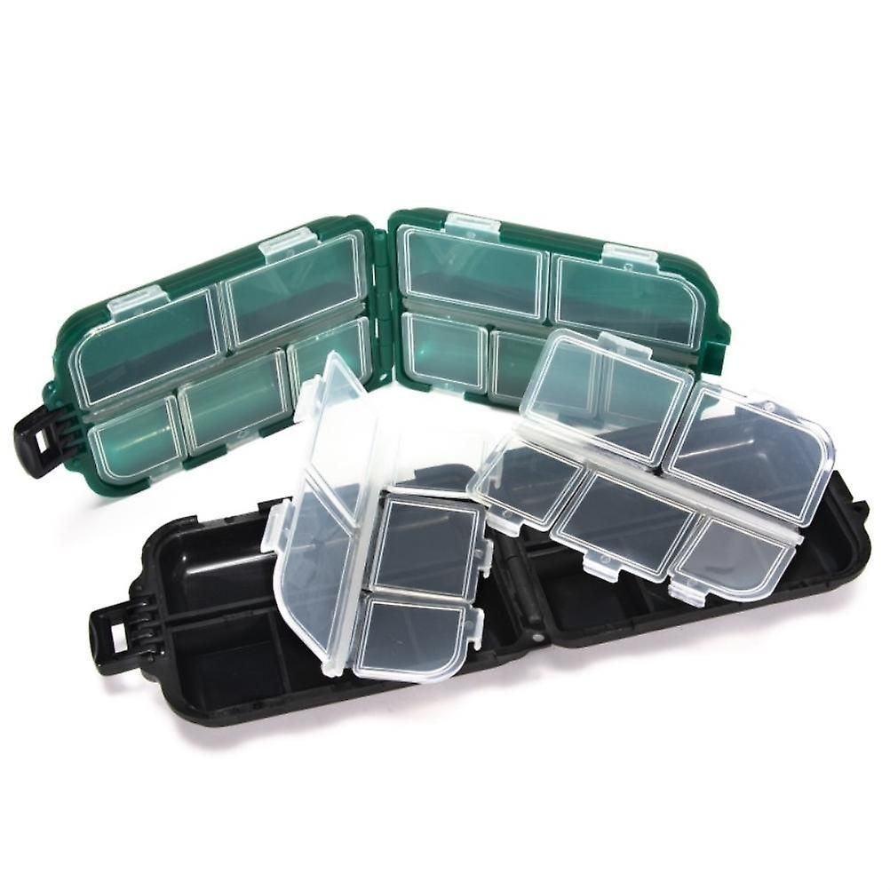 Fishing Tackle Box, 10 Compartment Small Transparent Storage Case for Hooks, Weights & Fishing Accessories - Black