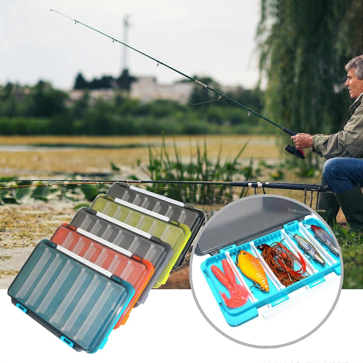 Fish Baits Storage Case with Detachable Compartments Grids Fishing Tackle Storage Box Seal Waterproof Fishing Tackle Box - Grey