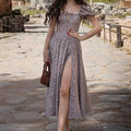 Hongyi Floral Long Dress Summer 2026 Grey Size: S; Height (cm): 155-160; Weight (kg): 45-50; Bust (cm): 82-86; Waist (cm): 66-70; Shoulder width (cm): 37; Length (cm): 58