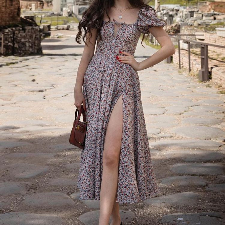 Hongyi Floral Long Dress Summer 2026 Grey Size: L; Height (cm): 165-170; Weight (kg): 55-60; Bust (cm): 90-94; Waist (cm): 74-78; Shoulder width (cm): 39; Length (cm): 62
