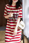 Zebina Womens Striped Short Sleeve Dress Red M Size: M; Height (cm): 160-165; Weight (kg): 50-55; Bust (cm): 86-90; Waist (cm): 70-74; Shoulder width (cm): 38; Length (cm): 60
