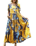 Women Floral Long Dress Short Sleeve Polyester Picture Color 11 XS