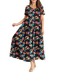 Women Floral Long Dress Short Sleeve Polyester Picture Color 16 XXXL