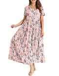 Women Floral Long Dress Short Sleeve Polyester Picture color 17 XXXL