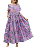Women Floral Long Dress Short Sleeve Polyester Picture Color 18 XXXL