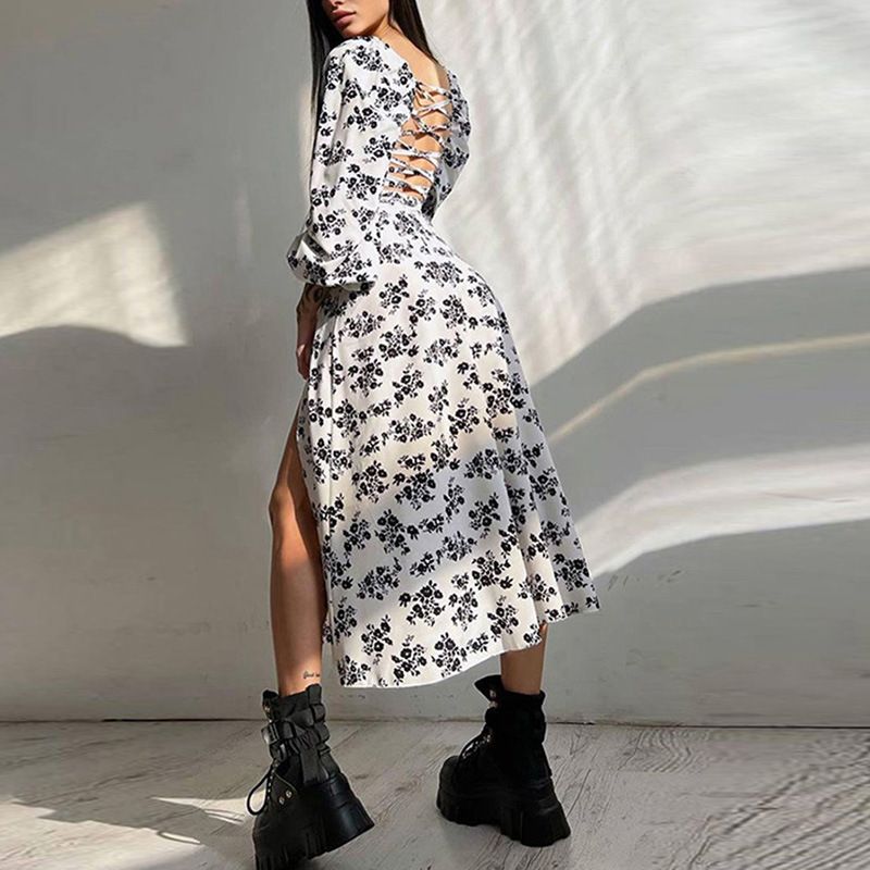 Hong Hao Women Printed Backless Long Dress Spring 2026 Pink 3XL
