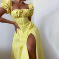 Hongyi Floral Long Dress Summer 2026 Small yellow flower New Flower 3XL