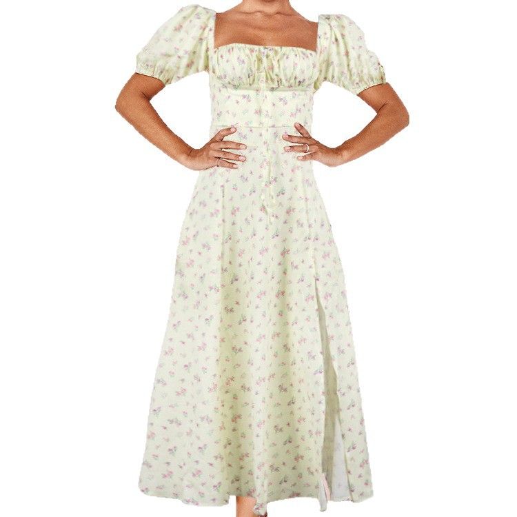 Hongyi Floral Long Dress Summer 2026 White Green 3XL