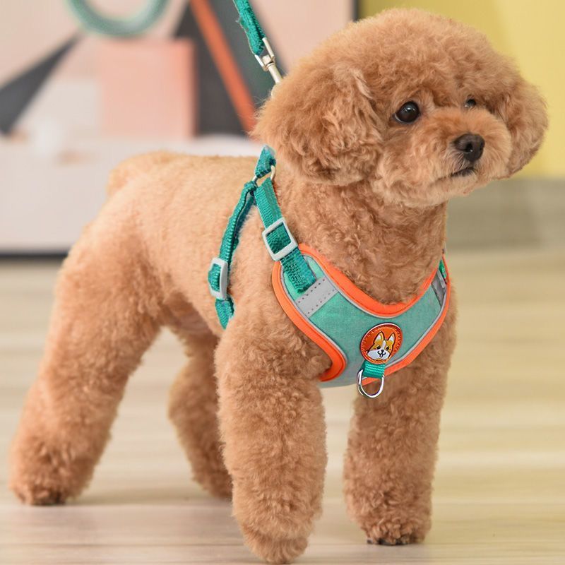 Dog Harness Reflective Leash Small Medium Dogs Black [chest and back] + flat rope L (recommended 15-22.5kg )