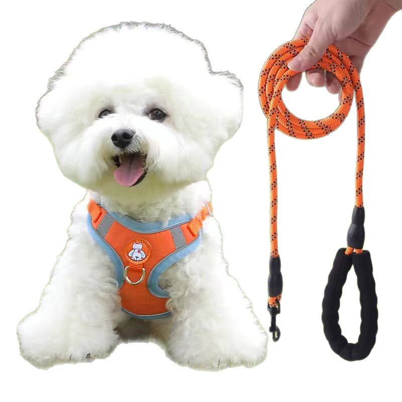 Dog Harness Reflective Leash Small Medium Dogs Black [chest and back] + flat rope L (recommended 15-22.5kg )
