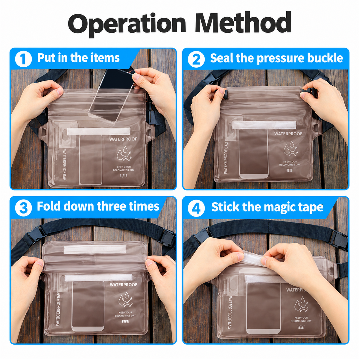 Waterproof PVC Waist Bag with Touchscreen Compatible Pouch for Skiing, Surfing, Diving, Beach Trips, Kayaking and Outdoor Snow Sports, Keeping Phone, Cards, Keys and Cash Dry and Secure (Black)
