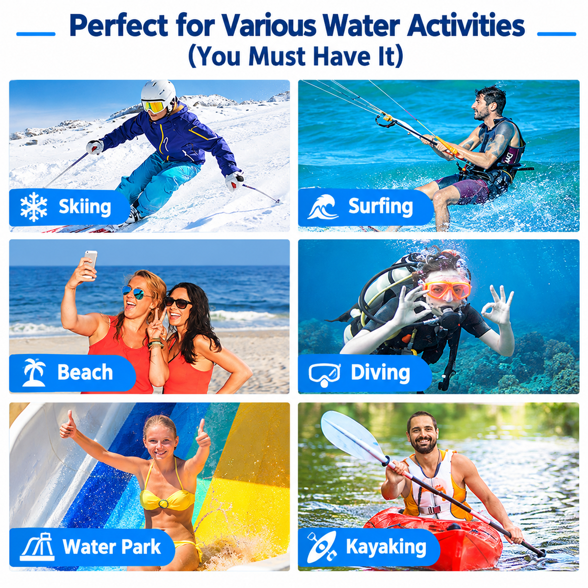 Waterproof PVC Waist Bag with Touchscreen Compatible Pouch for Skiing, Surfing, Diving, Beach Trips, Kayaking and Outdoor Snow Sports, Keeping Phone, Cards, Keys and Cash Dry and Secure (Blue)