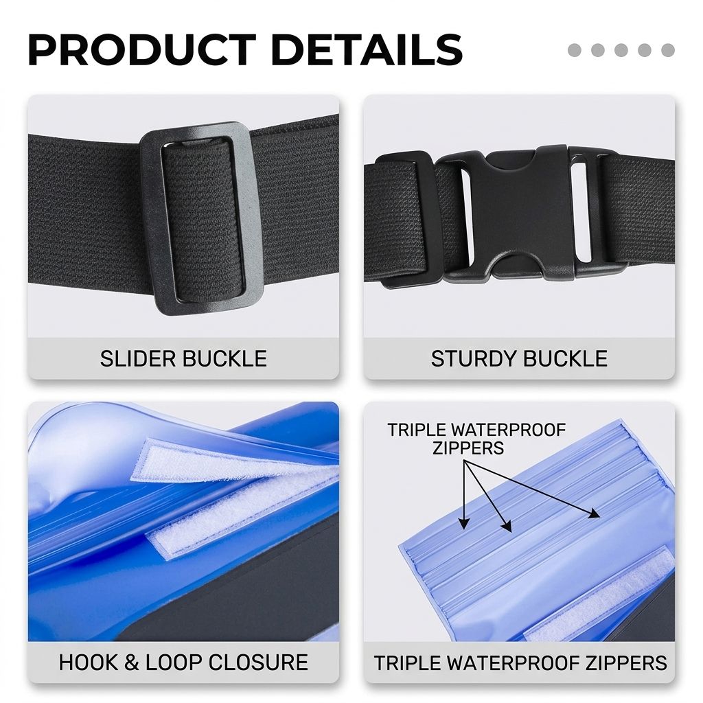 Waterproof PVC Waist Bag with Touchscreen Compatible Pouch for Skiing, Surfing, Diving, Beach Trips, Kayaking and Outdoor Snow Sports, Keeping Phone, Cards, Keys and Cash Dry and Secure (Cyan)