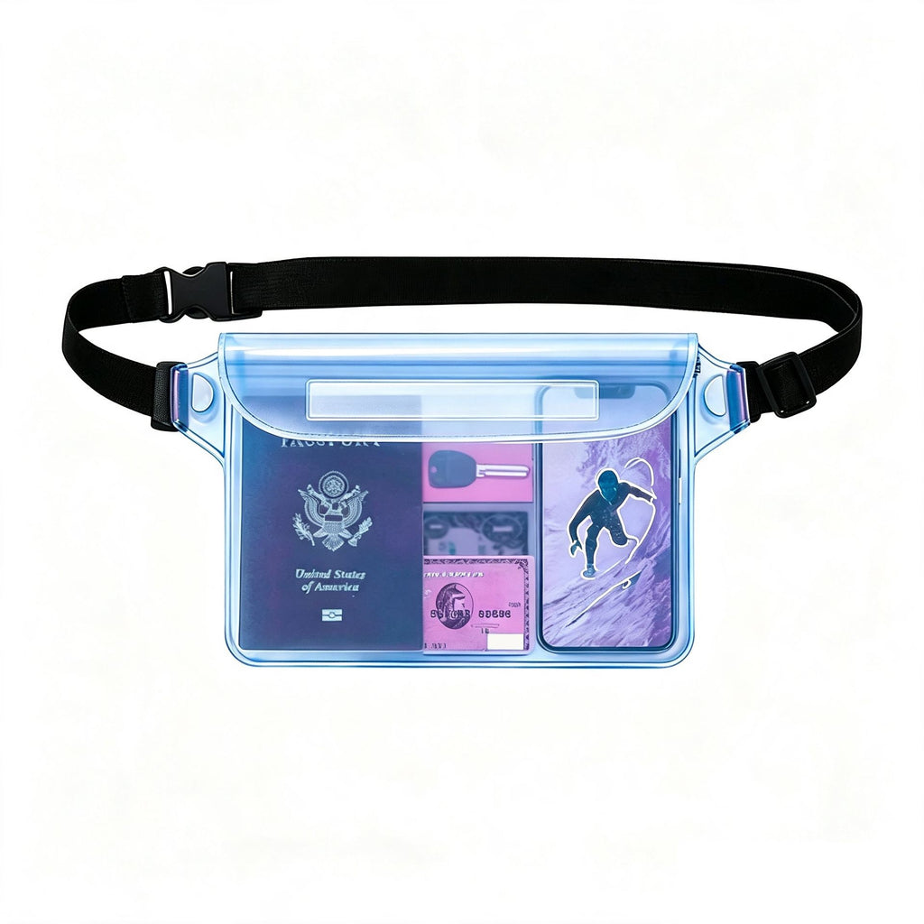 Waterproof PVC Waist Bag with Touchscreen Compatible Pouch for Skiing, Surfing, Diving, Beach Trips, Kayaking and Outdoor Snow Sports, Keeping Phone, Cards, Keys and Cash Dry and Secure (Cyan)