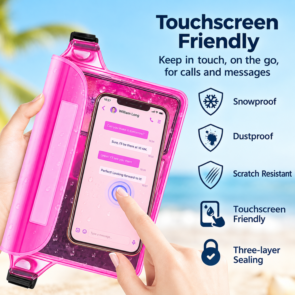 Waterproof PVC Waist Bag with Touchscreen Compatible Pouch for Skiing, Surfing, Diving, Beach Trips, Kayaking and Outdoor Snow Sports, Keeping Phone, Cards, Keys and Cash Dry and Secure (Mint)
