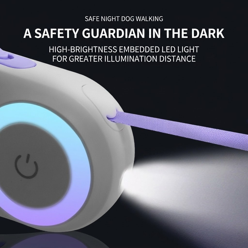 Illuminated Retractable Dog Leash with Touch-Control Brake, RGB Light & Anti-Slip Handle – Orange, 5M (16.4ft)