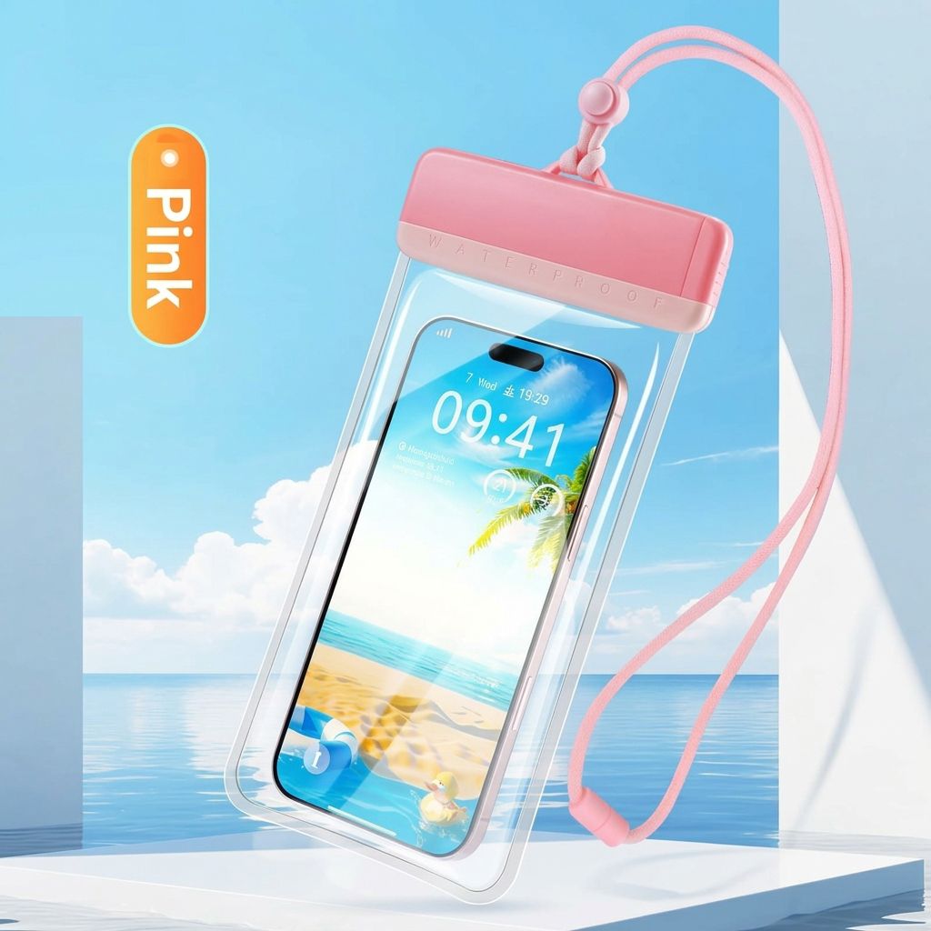 Waterproof Phone Pouch with Adjustable Lanyard, Touch-Sensitive Transparent Dry Bag for Swimming, Diving, Surfing, Hot Springs and Water Park Activities, Fits Most Smartphones (Black)