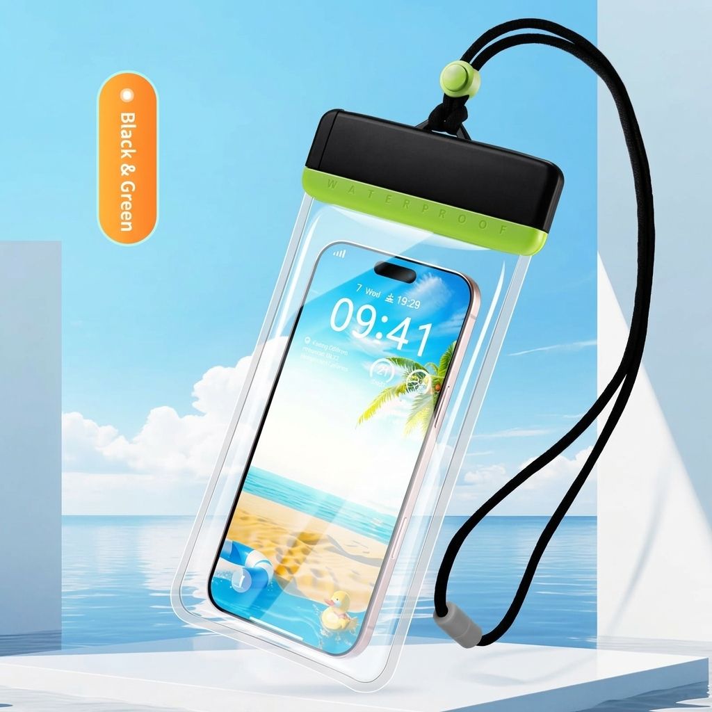 Waterproof Phone Pouch with Adjustable Lanyard, Touch-Sensitive Transparent Dry Bag for Swimming, Diving, Surfing, Hot Springs and Water Park Activities, Fits Most Smartphones (Black)