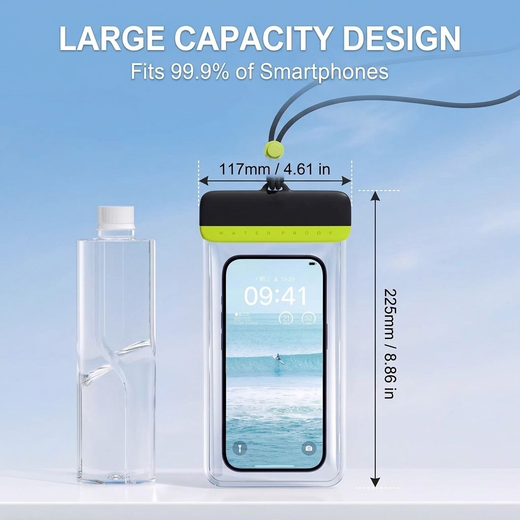 Waterproof Phone Pouch with Adjustable Lanyard, Touch-Sensitive Transparent Dry Bag for Swimming, Diving, Surfing, Hot Springs and Water Park Activities, Fits Most Smartphones (Pink)