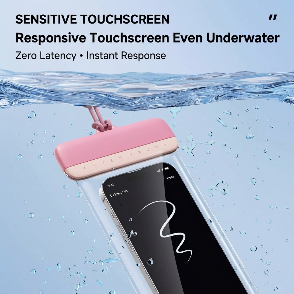Waterproof Phone Pouch with Adjustable Lanyard, Touch-Sensitive Transparent Dry Bag for Swimming, Diving, Surfing, Hot Springs and Water Park Activities, Fits Most Smartphones (White)