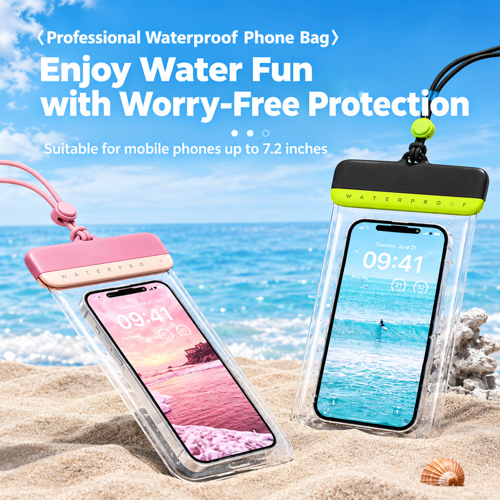 Waterproof Phone Pouch with Adjustable Lanyard, Touch-Sensitive Transparent Dry Bag for Swimming, Diving, Surfing, Hot Springs and Water Park Activities, Fits Most Smartphones (White)