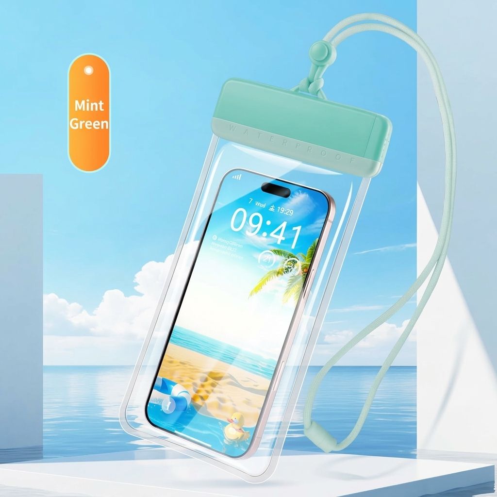 Waterproof Phone Pouch with Adjustable Lanyard, Touch-Sensitive Transparent Dry Bag for Swimming, Diving, Surfing, Hot Springs and Water Park Activities, Fits Most Smartphones (White)